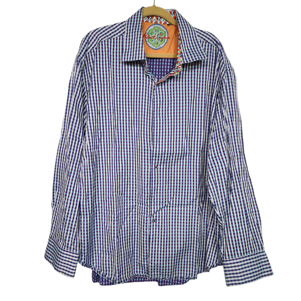Robert Graham Purple Printed Button Down Cotton Men's Shirt XXL